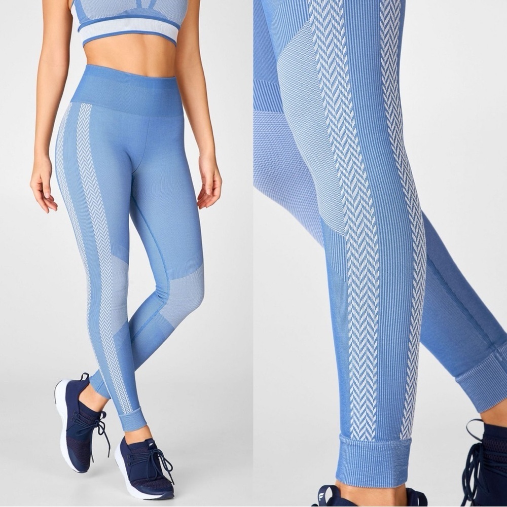 Fabletics Blue Seamless High Waisted Check Leggings Size Small